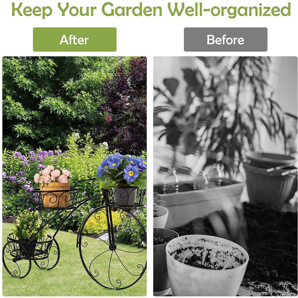 Metal Bicycle Flower Pot Stand for Patio & Garden