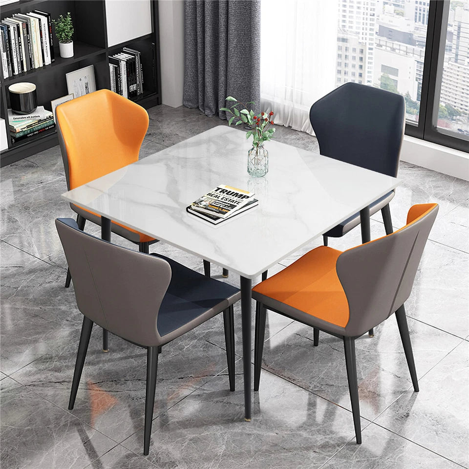 P&P White Sintered Stone Dining Table With Black Legs For Modern Interiors