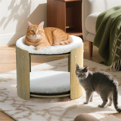 2 Tier Elevated Cat Bed for Indoor Cats with Soft Plush Mats