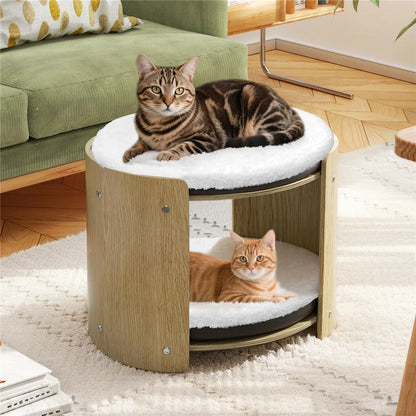 2 Tier Elevated Cat Bed for Indoor Cats with Soft Plush Mats