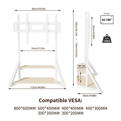 White Heavy Duty TV Floor Stand with 2-Tier Shelves for 65-100 Inch Large Screens