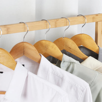 Heavy Duty Bamboo Garment Rack Freestanding Rolling Clothes Trousers Scarf Rack
