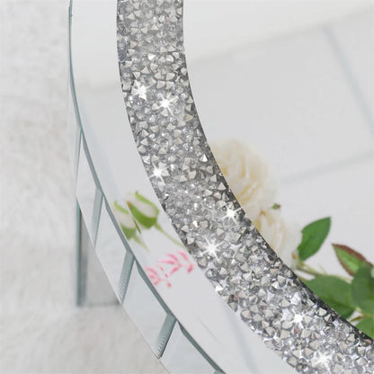 Silver Mirrored Round Coffee Table with Sparkling Crushed Diamond Detail