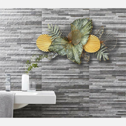 Gold and Green Leaf Metal Wall Art for Elegant Botanical Home Decoration