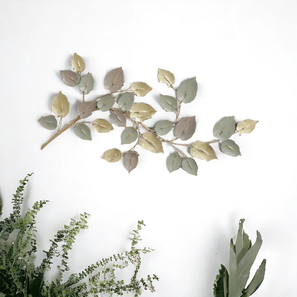 Golden Mist Leaf Branch Metal Wall Art for Modern and Serene Interiors