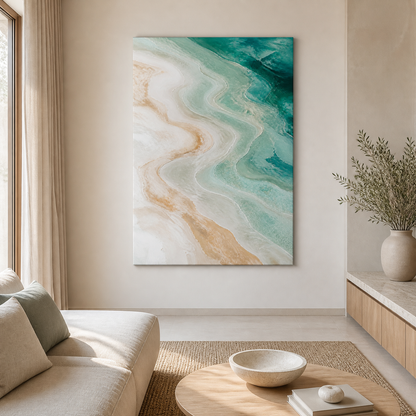 Saltwater Terraces stretched canvas in a coastal interior