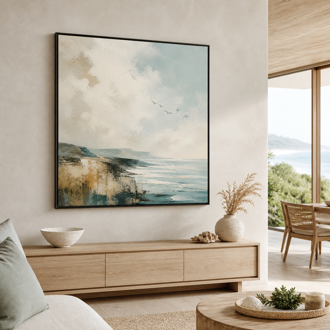 Seabird Passage black floating frame canvas