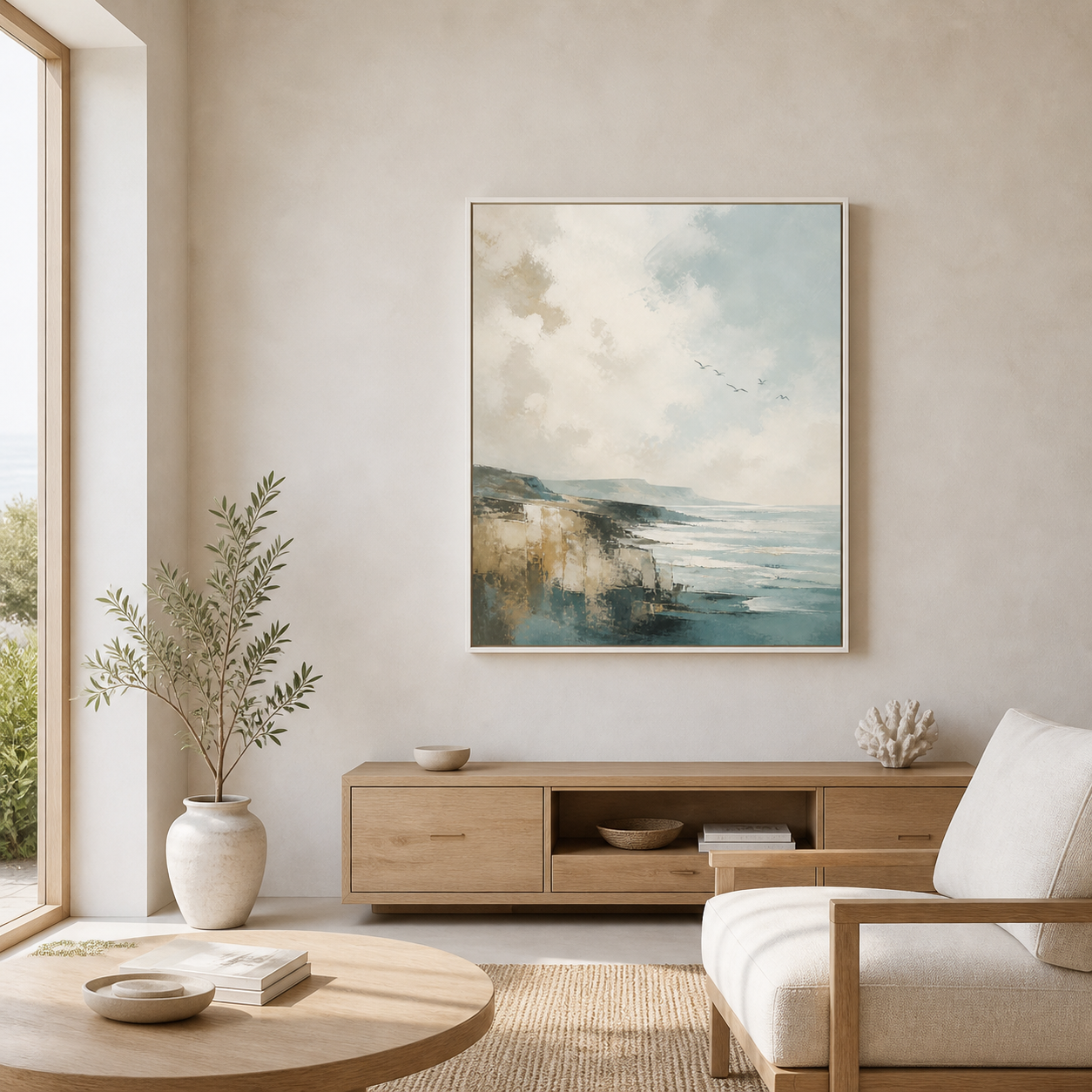 Seabird Passage white floating frame canvas