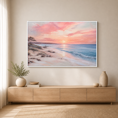 Seaside Blush white floating frame landscape lifestyle view