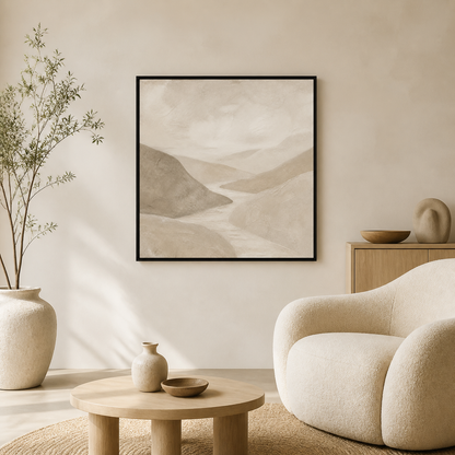 Soft Earth Passage black floating frame canvas