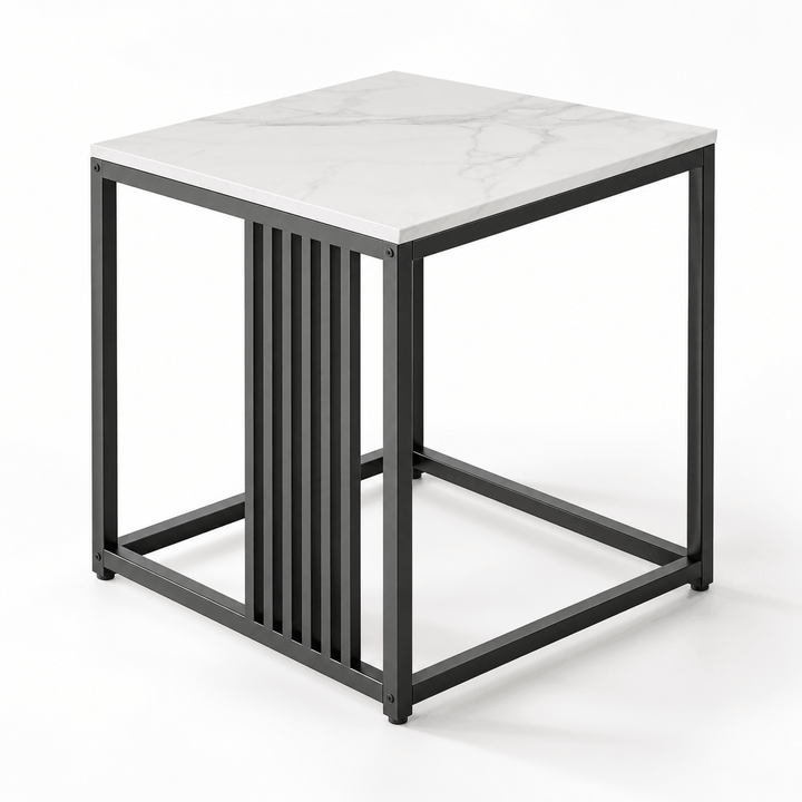 Square Side Table Marble Look Sintered Stone Top Black Frame