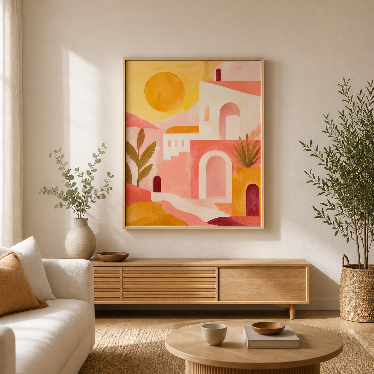 Sunlit Bungalow birch floating frame lifestyle view