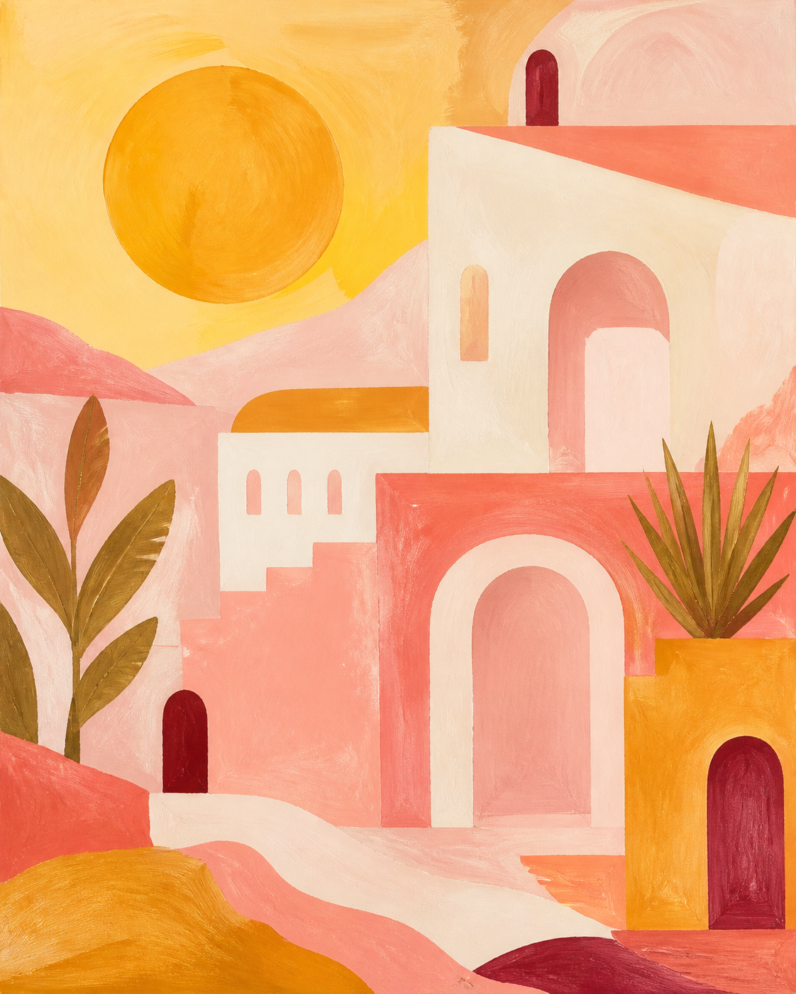 Sunlit Bungalow abstract canvas artwork
