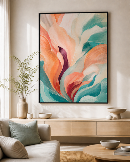 Tidal Bloom canvas in a black floating frame
