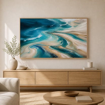 Tidal Blue birch floating frame landscape lifestyle view