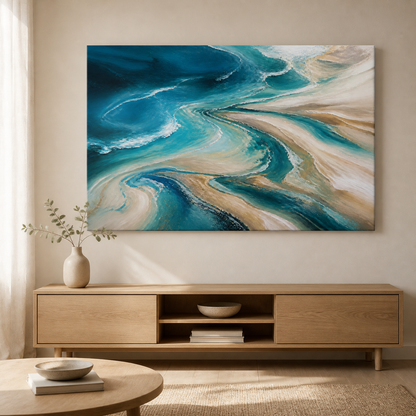 Tidal Blue landscape stretched canvas lifestyle view