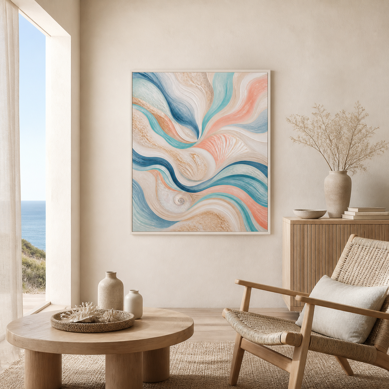 Tidal Ribbons white floating frame canvas