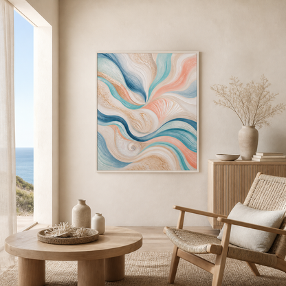 Tidal Ribbons white floating frame canvas