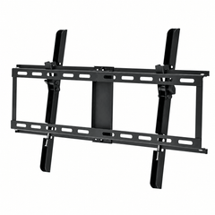 Black tilting TV wall mount bracket with two vertical TV arms, tilt levers and a wide mounting plate on a white background