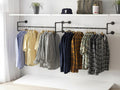 Wall Mounted Industrial Pipe Clothes Rack, 109cm Black Iron Rail