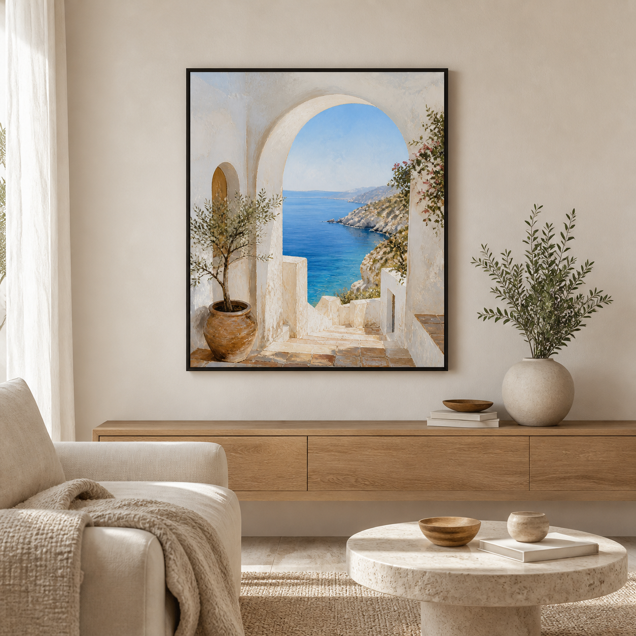 Whitewashed Cove black floating frame canvas
