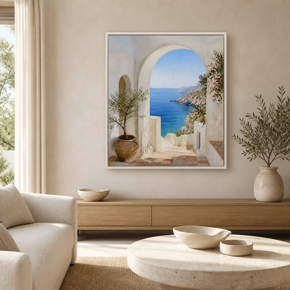 Whitewashed Cove white floating frame canvas