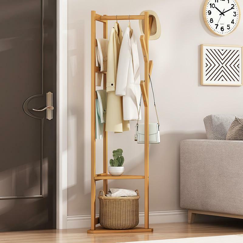 Wooden Clothes, Hat and Coat Rack 3 Layer Shelf and 9 Hooks