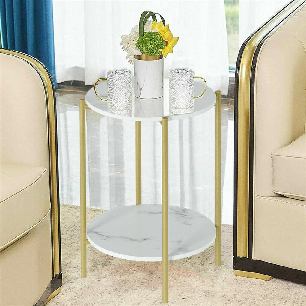 Sofa Side Table with Shelf and Gold Legs