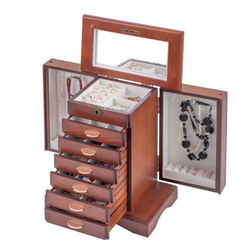 Brown Large Wooden Jewellery Box Armoire Organiser